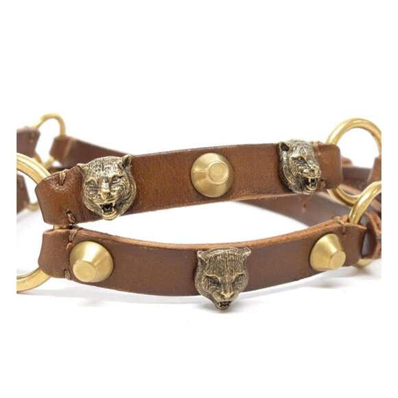 Gucci Accessories - Gucci Brown x Gold Tiger Feline Head Choker 240252